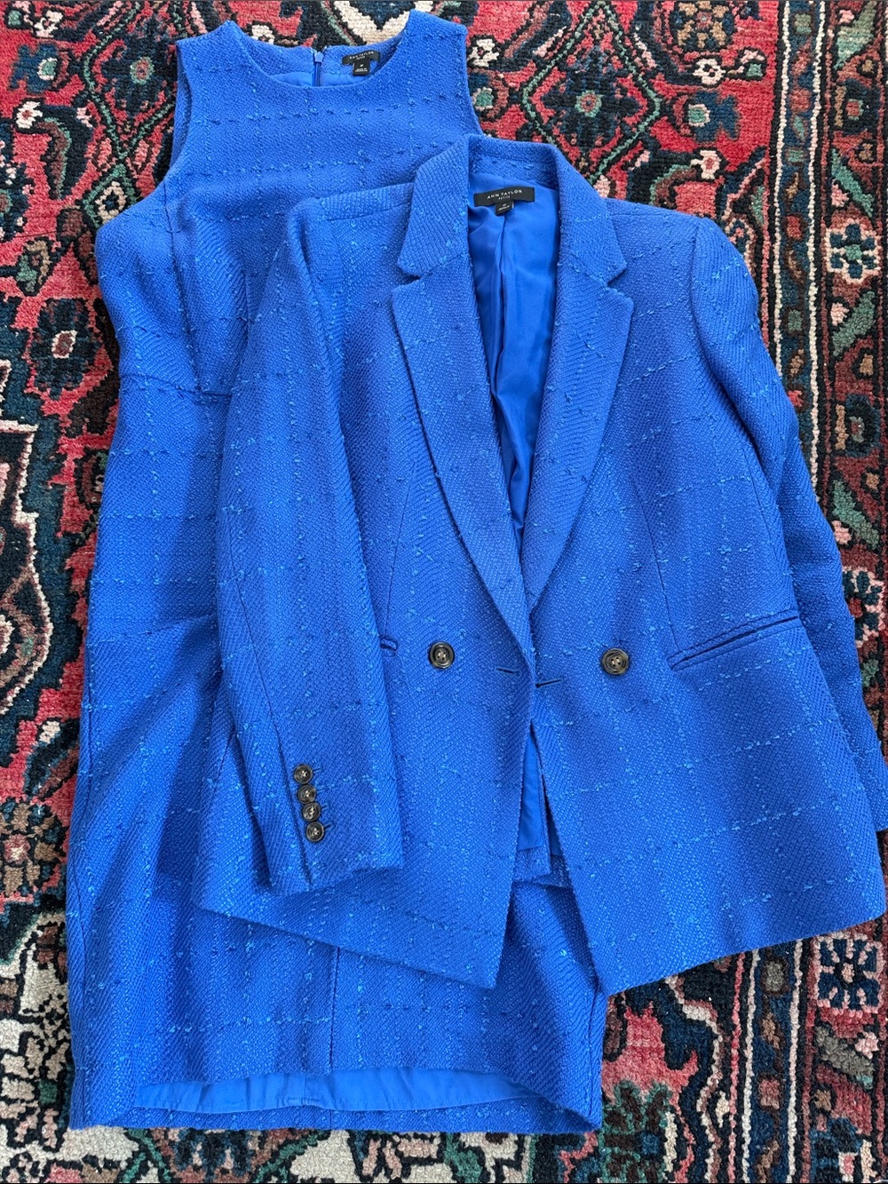Ann Taylor Electric Blue Tweed Blazer and Dress Set